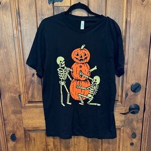 Bella Canvas Kids T-Shirt - Black with Skeletons and Pumpkin